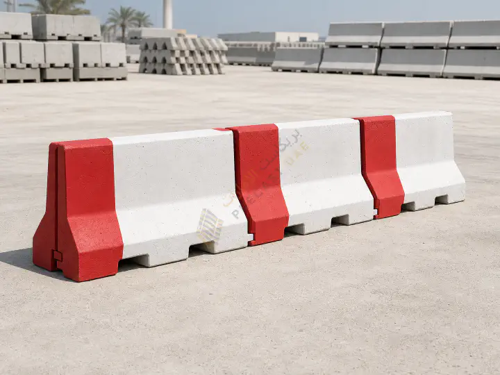 Red and white concrete jersey barrier for UAE road diversions