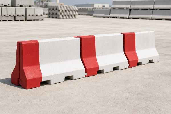 Red-and-white precast concrete Jersey barrier for UAE roadworks
