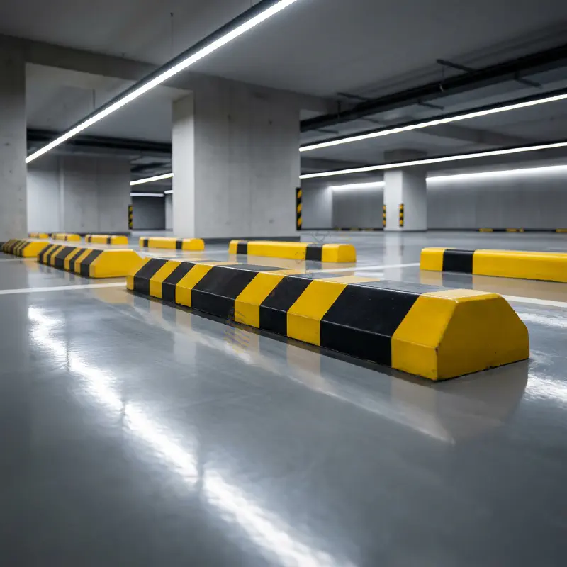 Premium wheel stoppers in valet parking area