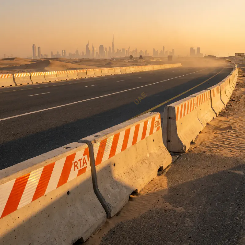 Heavy-duty barriers along the Etihad Rail track