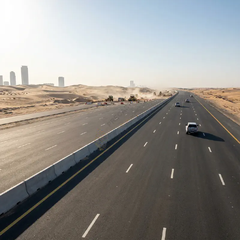 Concrete Jersey Barriers installed at Dubai South Airport Road